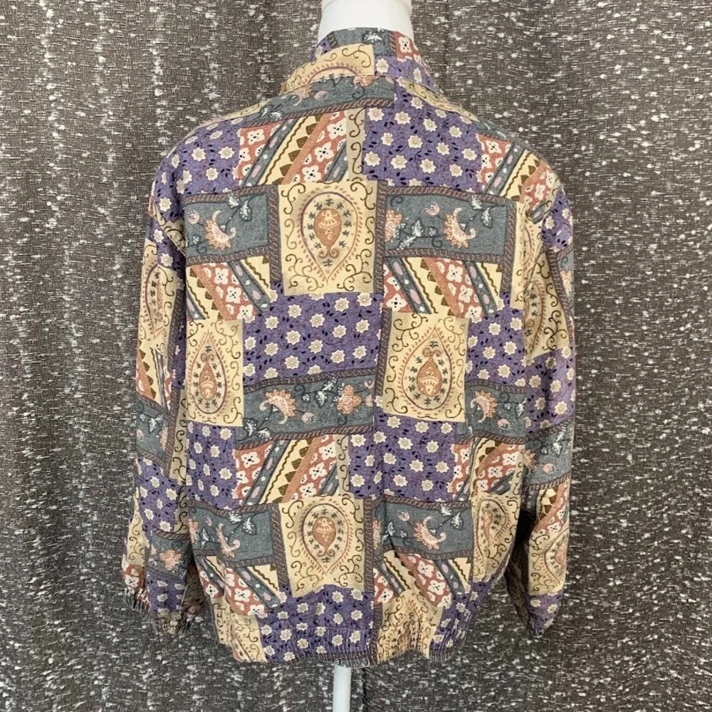 Vintage‎ Xposure Multicolor Full Zip Silk Jacket Boho Women's Medium